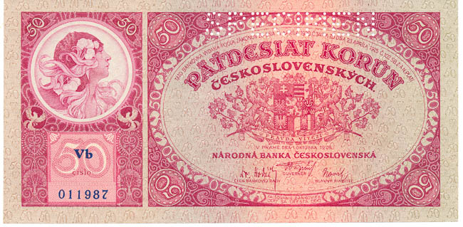 50 Koruna 1929 Vb (perforated) - front