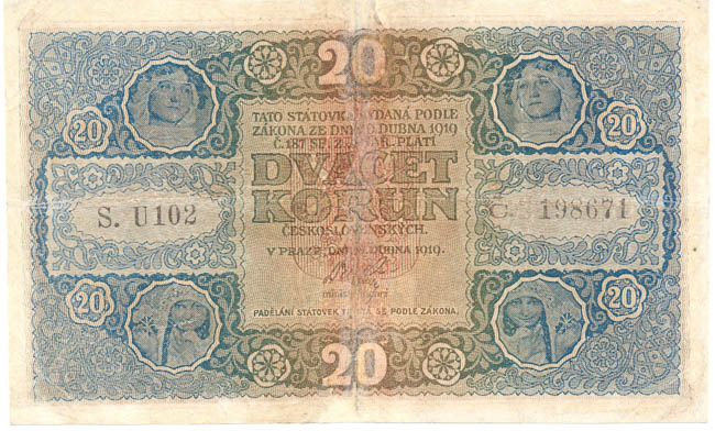 20 Koruna 1919 U 102 - front