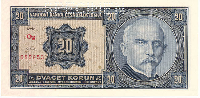 20 Koruna 1926 Og (perforated) - back