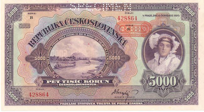 5000 Koruna 1920/1943 B (perforated) - front