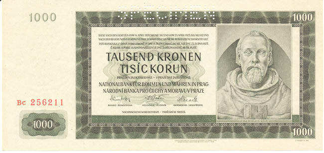 1000 Koruna 1942 Bc (perforated) - front