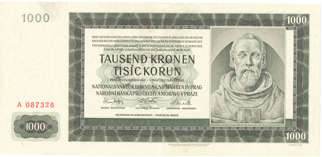 1000 Koruna 1942 A - front