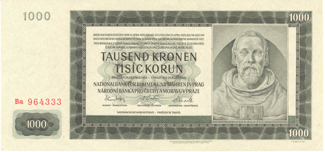 1000 Koruna 1942 Ba - front