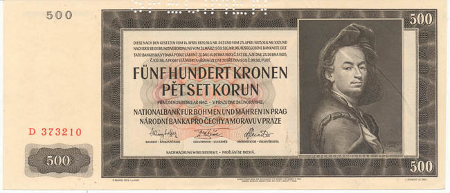 500 Koruna 1942 D (perforated) - front