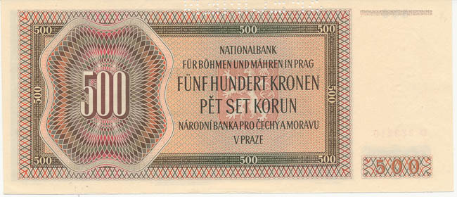 500 Koruna 1942 D (perforated) - back