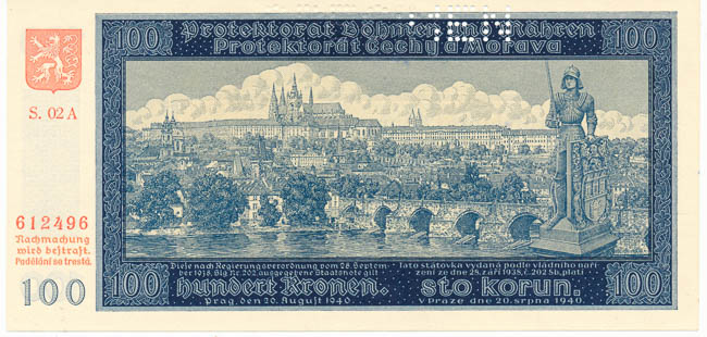 100 Koruna 1940 s. 02A (perforated) - front