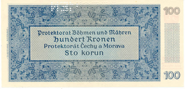 100 Koruna 1940 s. 02A (perforated) - back