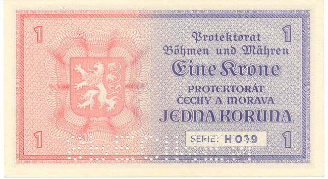 Koruna 1940 H 039 (perforated) - back