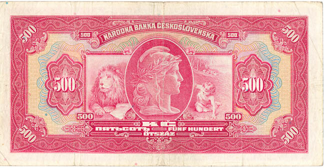500 Koruna 1929/1939 H (overprint) - back