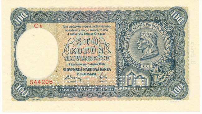 100 Koruna 1940 C 6 (perforated) - front