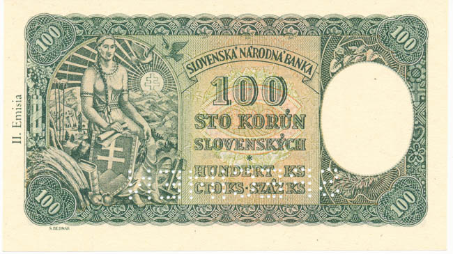 100 Koruna 1940 C 6 (perforated) - back