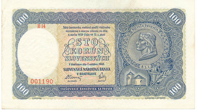 100 Koruna 1940 B 14 - front