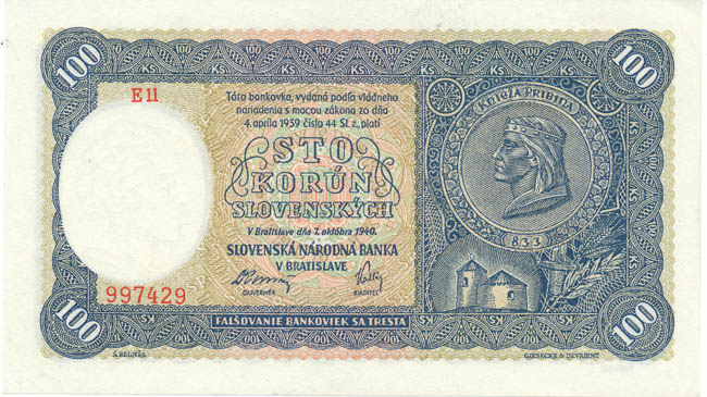 100 Koruna 1940 E 11 - front
