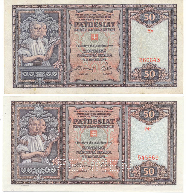 Lot 50 Koruna 1940 (2 pcs) - front