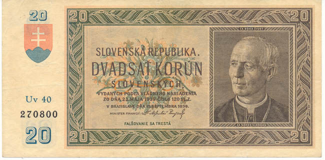 20 Koruna 1939 Uv 40 - front