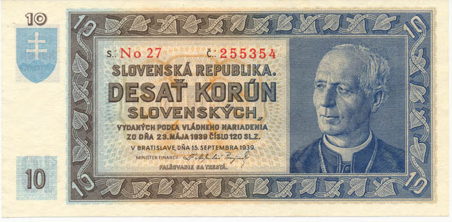 10 Koruna 1939 No 27 - front