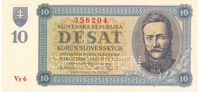 10 Koruna 1943 Vr 6 (perforated) - front