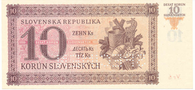 10 Koruna 1943 Vr 6 (perforated) - back