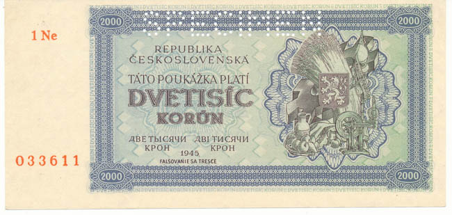 2000 Koruna 1945 1 Ne - front
