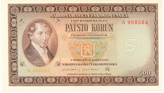 500 Koruna 1946 A (perforated) - front