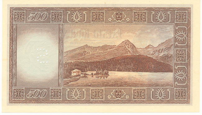 500 Kčs 1946 Da (perforated) - back