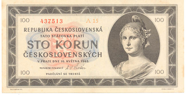 100 Koruna 1945 A 15 - front