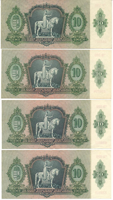 Lot 10 Pengö 1936 (4 pcs) - back