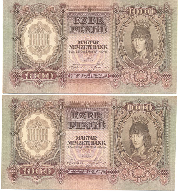 Lot 1000 Pengö 1943 (2 pcs) - front