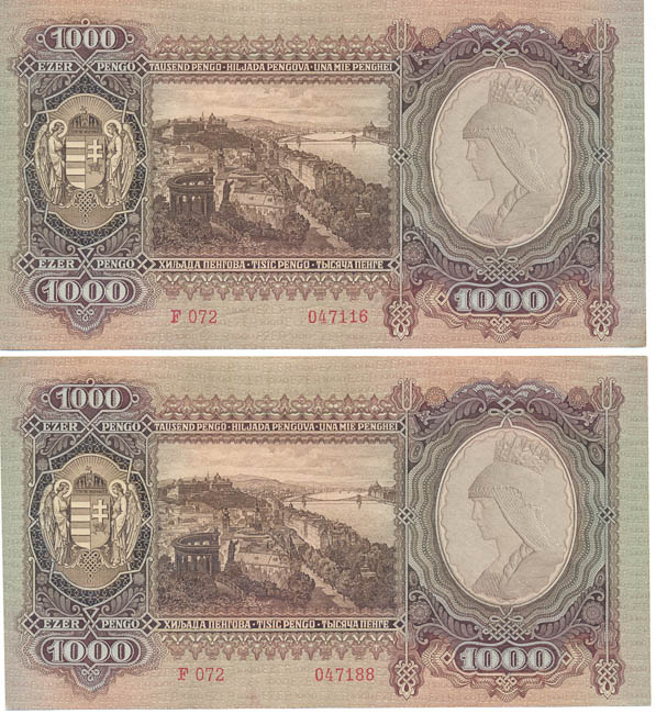 Lot 1000 Pengö 1943 (2 pcs) - back