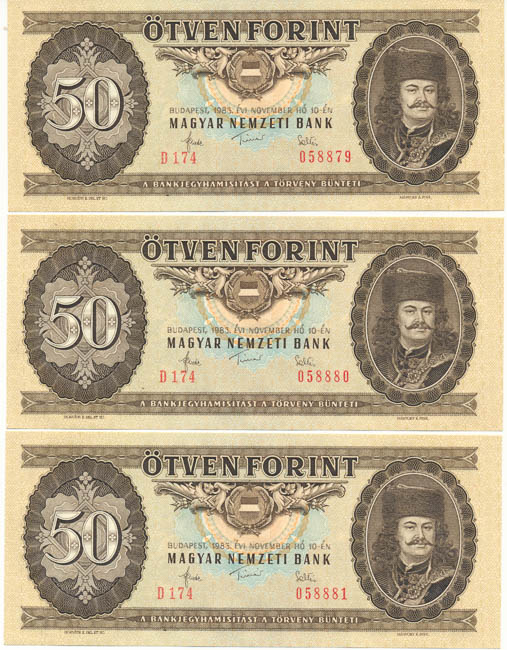 Lot 50 Forint 1983 (consecutive 7 pcs) - back