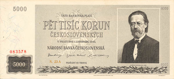 5000 Koruna 1945 s. 23 A  - front