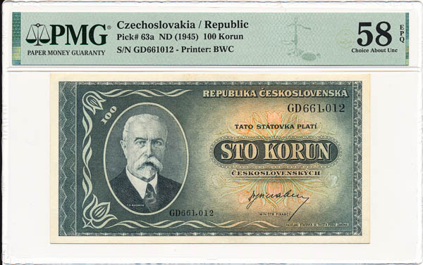 100 Koruna (1945) GD - front