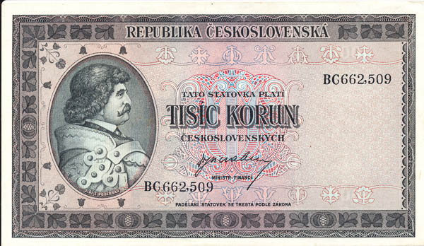 1000 Koruna (1945) BC - front