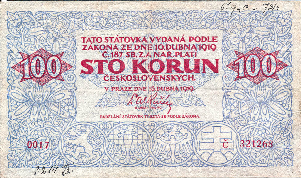 100 Kč 1919 (dobový padělek Mészáros) - avers