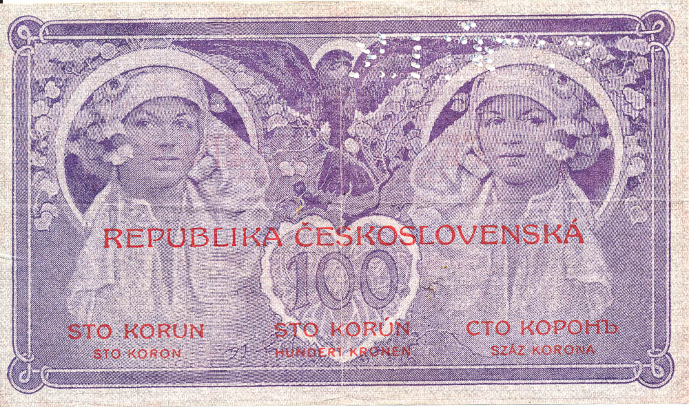 100 Kč 1919 (dobový padělek Mészáros) - revers