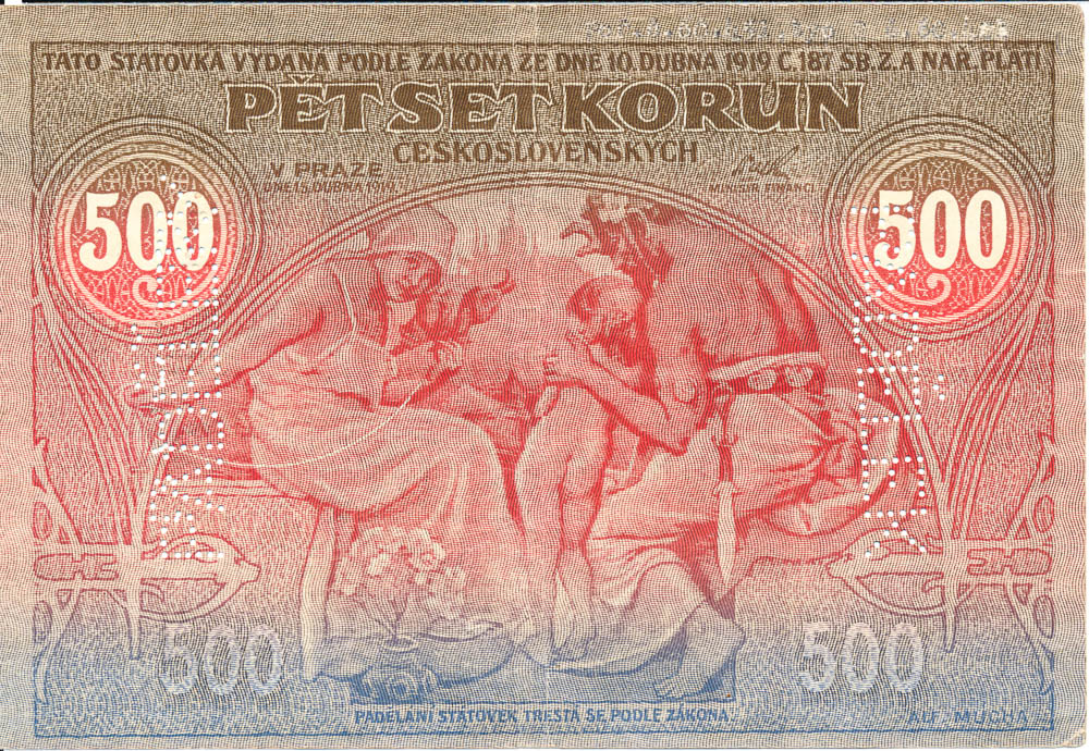 500 Kč 1919 (dobový padělek Mészáros) - revers
