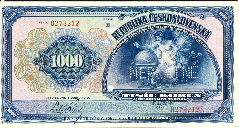 1000 Kč 1919 D (bankovní vzor) - avers