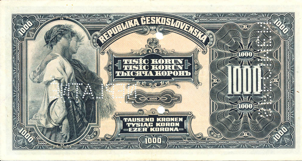 1000 Kč 1919 D (bankovní vzor) - revers