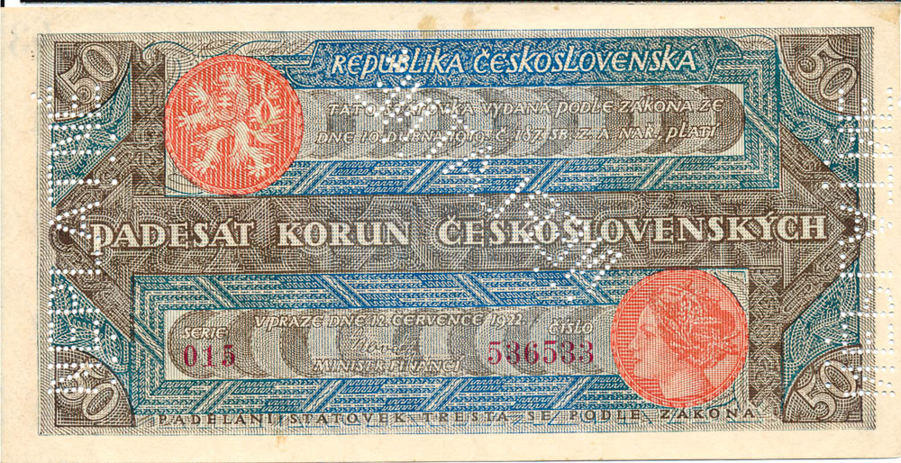 50 Kč 1922 (bankovní vzor) - avers