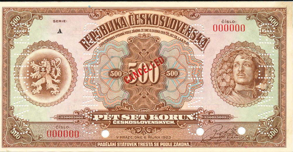 500 Kč 1923 (anulát) - avers