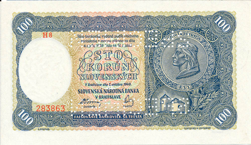 100 Ks 1940 (bankovní vzor) - avers