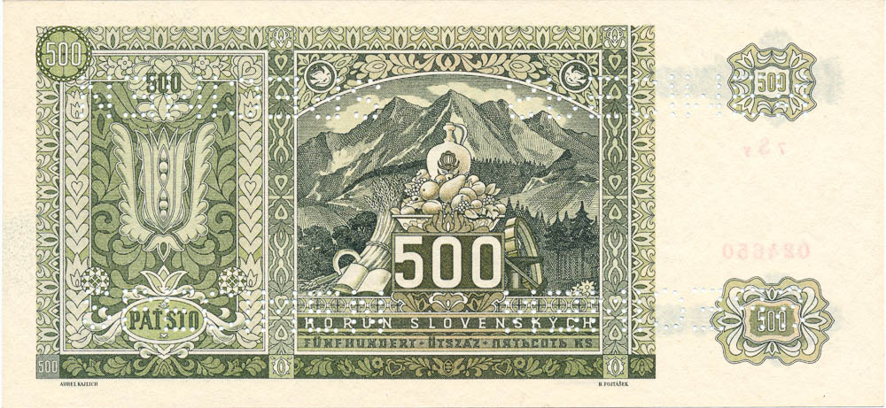 500 Ks 1941 (bankovní vzor) - revers