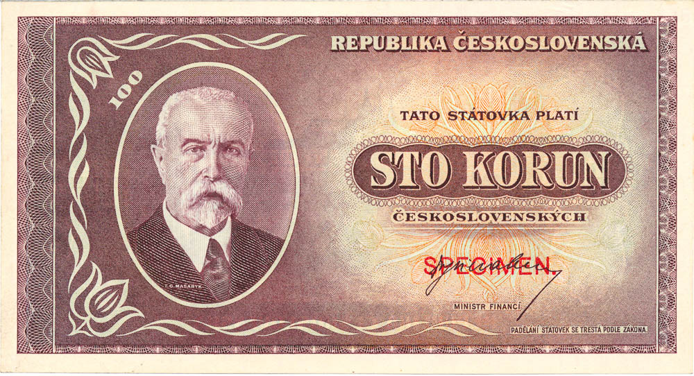 100 Kčs 1945 (barevný návrh) - avers