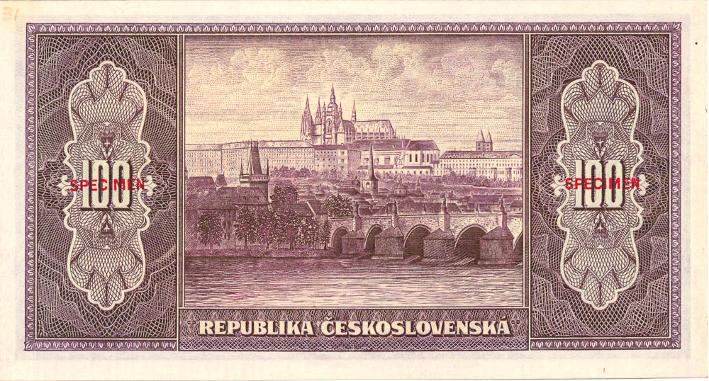 100 Kčs 1945 (barevný návrh) - revers