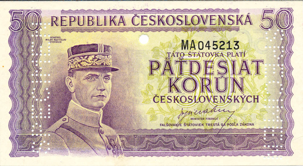 50 Kčs 1945 (bankovní vzor) - avers