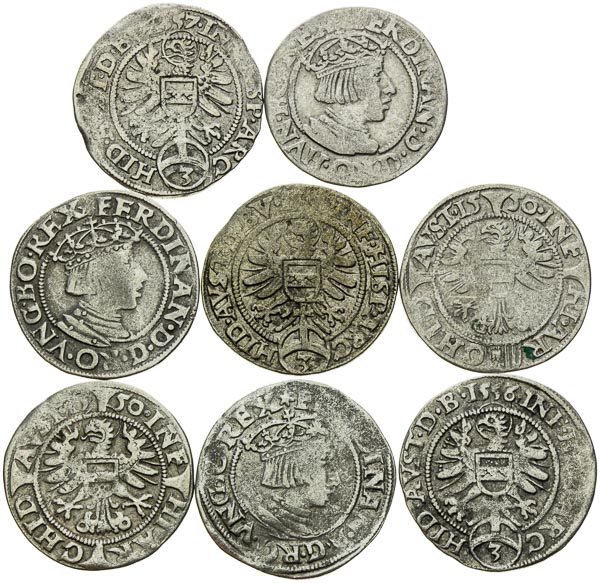 3 Kreutzer 1550, 1555, 1556, 1557 (8 pcs) - back