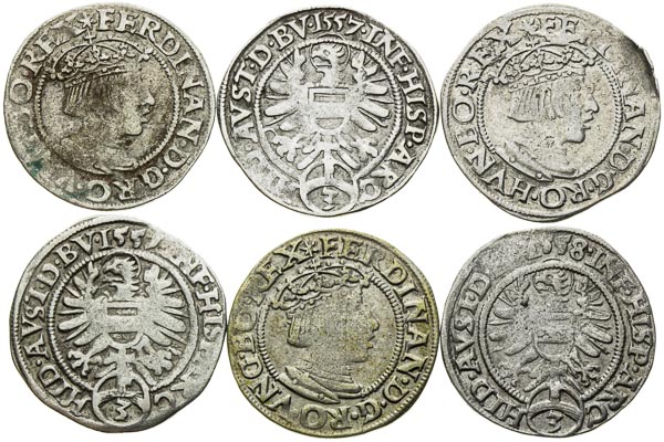 3 Kreutzer 1549, 1550, 1556, 1557, 1558 (6 pcs) - front