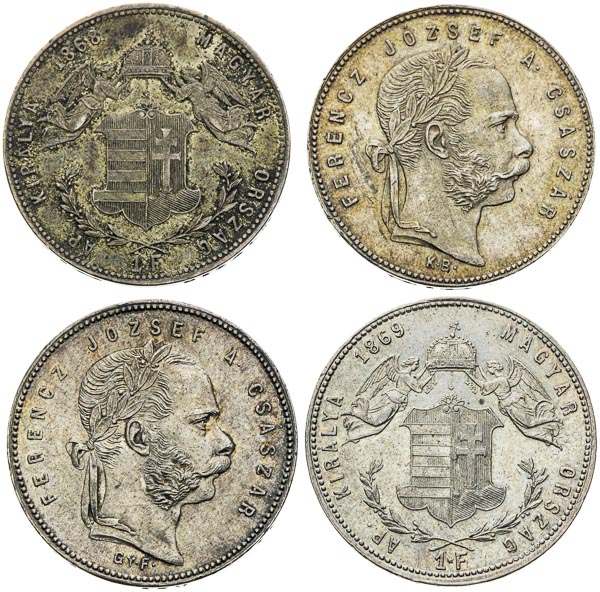 Gulden 1868, 1869 (4 pcs) - front