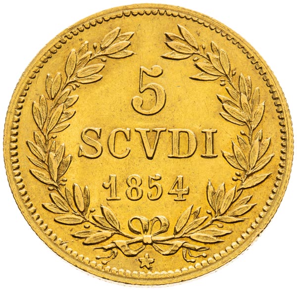 5 Scudi 1854 - revers