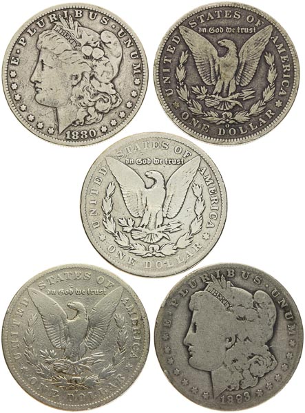 Morgan Dollars (5 pcs) - front